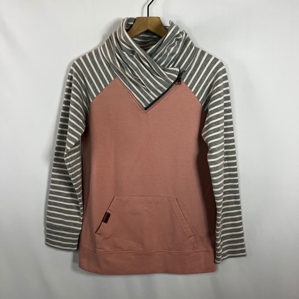 Maurices Sweater Women XS Contrast Sleeve Zip Cowl Neck Long Sleeve Sweatshirt‎